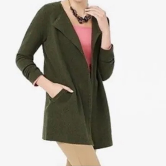 J. Crew | Olive Green Vanessa Collarless Open Cardigan Sweater Size Medium - Picture 1 of 7